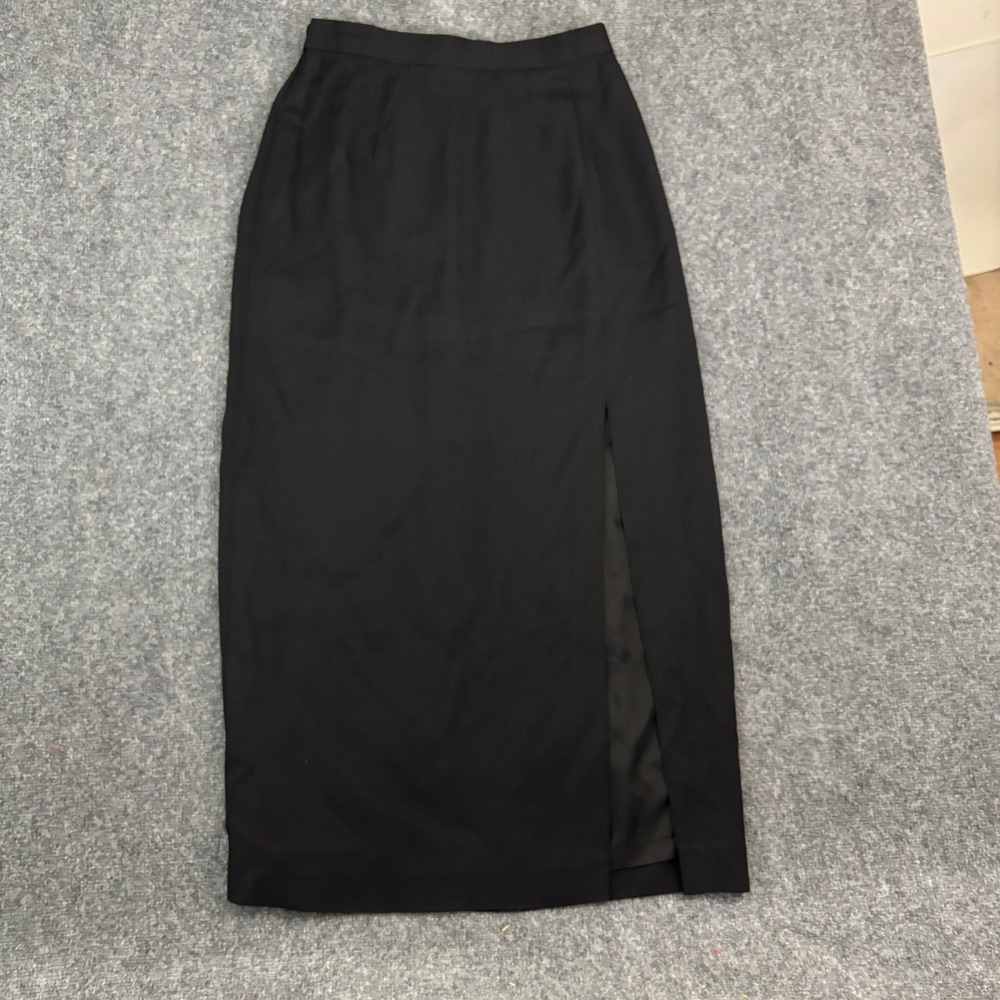 Vtg En Francais by Huey Waltzer‎ Sz 18 Black Maxi Skirt Front Slit Career Formal
